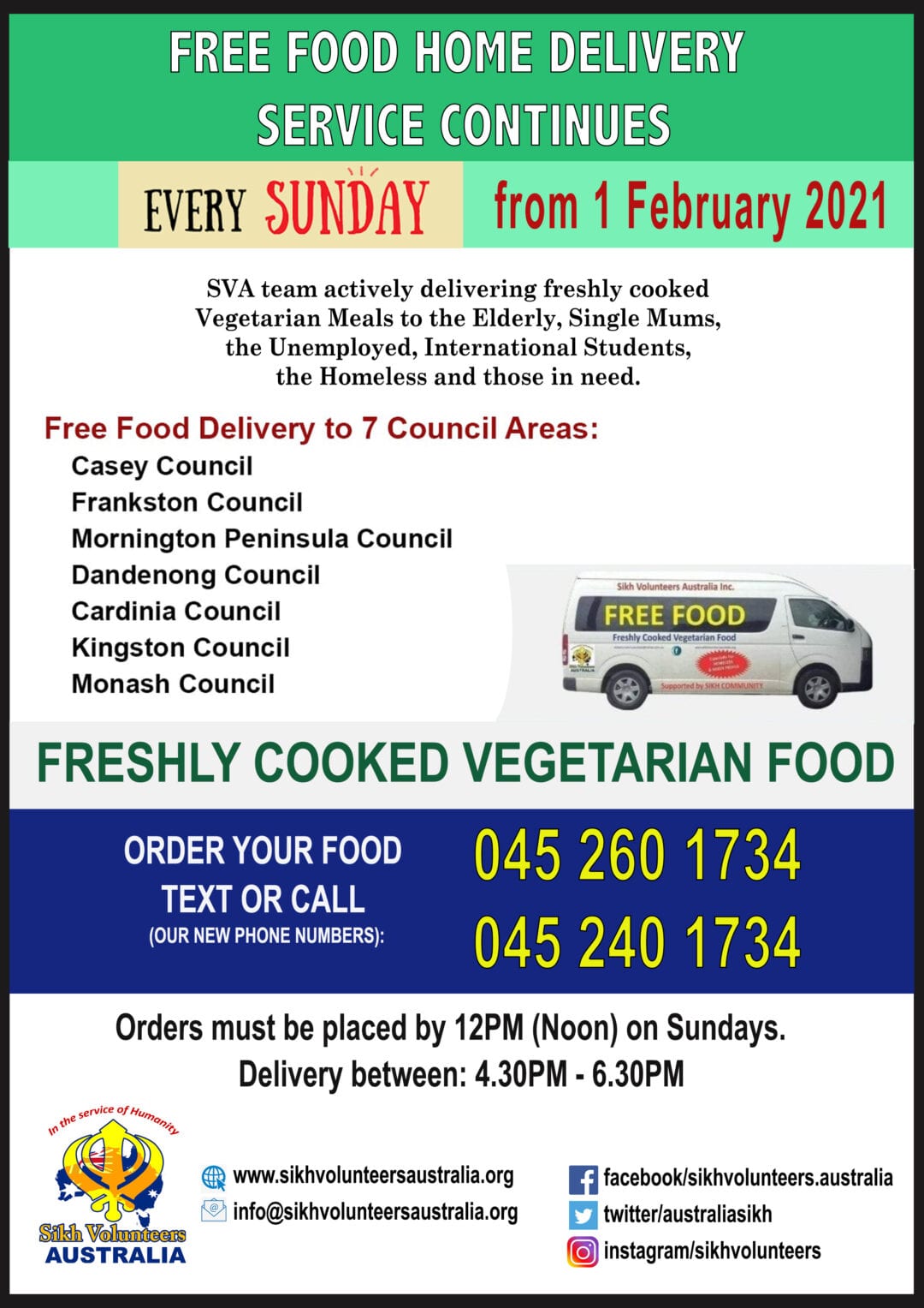 Free Food Home Delivery Service 2021 Sikh Volunteers Australia Inc.